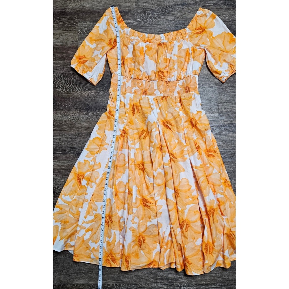 INC International Women's Orange Floral Smocked Cotton Midi Dress Size XL - Picture 7 of 10